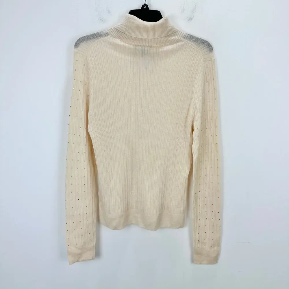 J.Crew Featherweight Cashmere Turtleneck Sweater Rhinestones Buttercream XL NWT